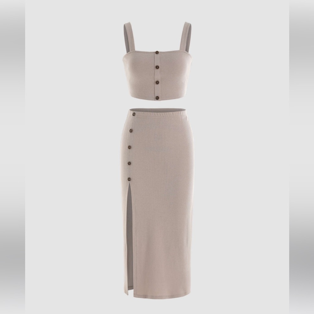 NEW Camel rib crop tank and slit skirt